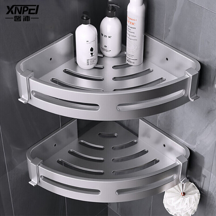 馨沛太空铝浴室置物架免打孔卫生间洗漱台转角墙角淋浴房厕所洗手间三脚置物架厨房壁挂件三角架篮毛巾架挂钩