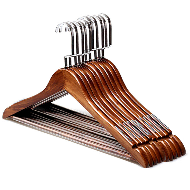 四喜 木头衣架（10支装）实木衣挂衣撑 服装店衣服架 多功能衣裤架防滑衣撑室内晾衣架挂衣 6625复古男10支